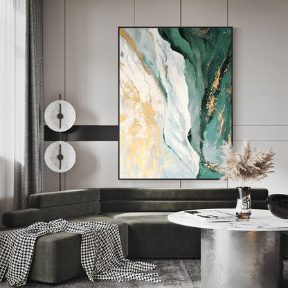 Abstract Ocean Wave Oil Painting with Gold Accents for Modern Decor