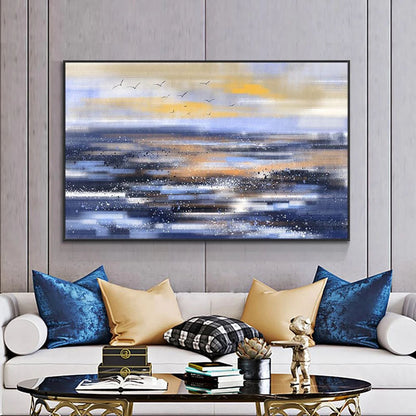 Serene Ocean Horizon Abstract Oil Painting for Modern Home Decor