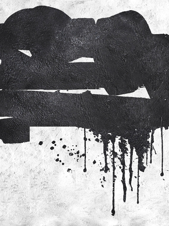 Abstract Black and White Oil Painting with Drips and Textured Canvas