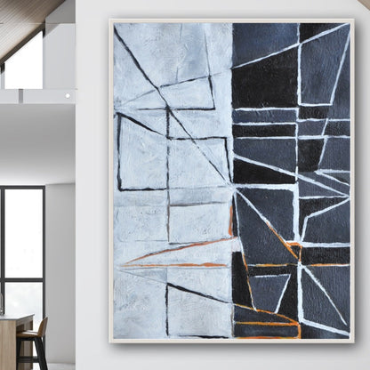 Abstract Cubist Oil Painting with Geometric Shapes and Monochrome Palette