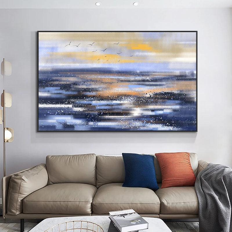 Serene Ocean Horizon Abstract Oil Painting for Modern Home Decor