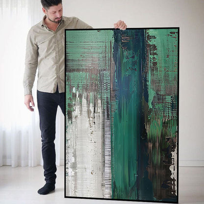 Abstract Green and Black Oil Painting for Modern Home Decor