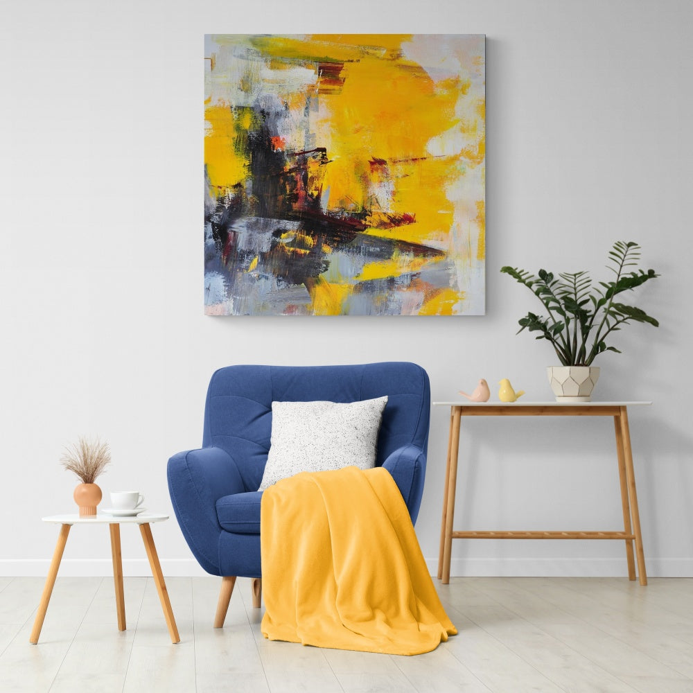 Vibrant Golden Wilderness Abstract Oil Painting for Modern Home Decor