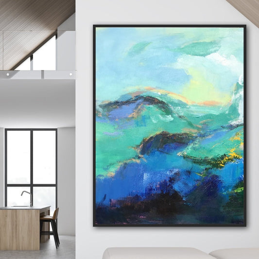 Serene Coastal Breeze - Abstract Oil Painting for Modern Home Décor