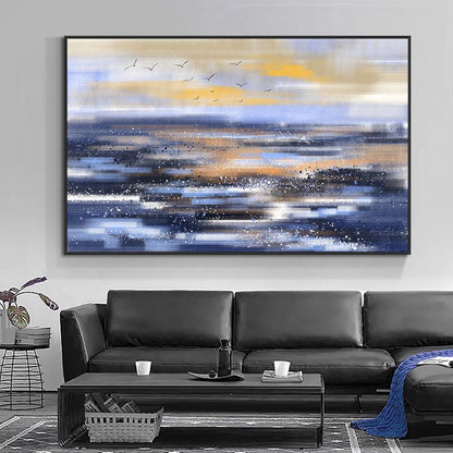 Serene Ocean Horizon Abstract Oil Painting for Modern Home Decor