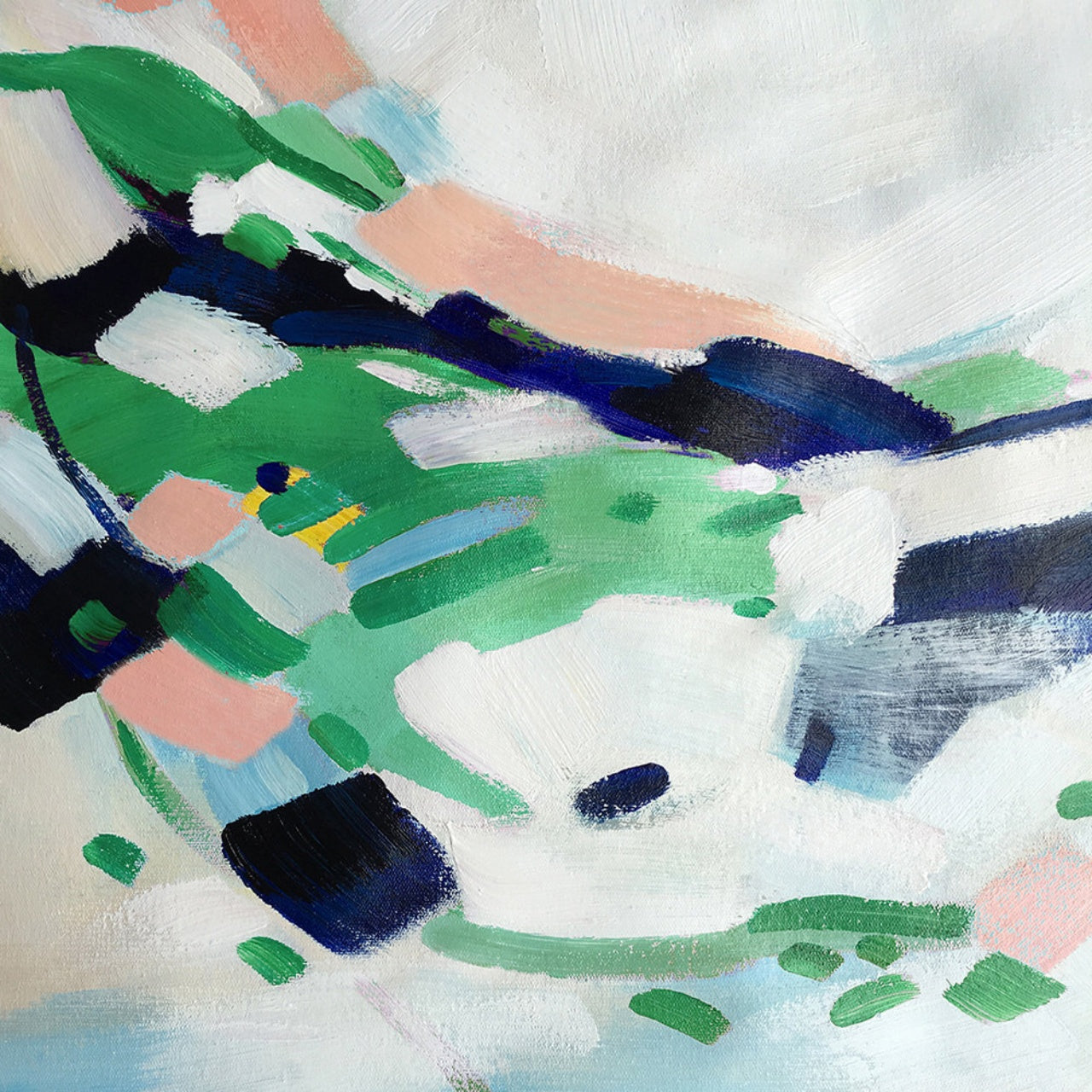 Abstract Landscape Oil Painting with Green and Blue Hues for Modern Decor