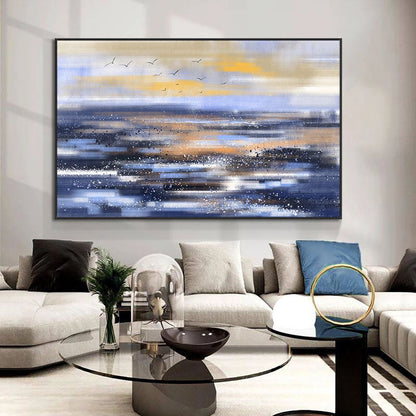 Serene Ocean Horizon Abstract Oil Painting for Modern Home Decor