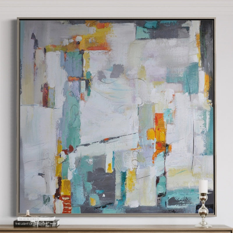 Abstract Serenity: Modern Oil Painting with Vibrant Hues and Textured Layers