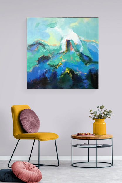 Serene Landscape Oil Painting - Vibrant Colors and Tranquil Mountain Scene