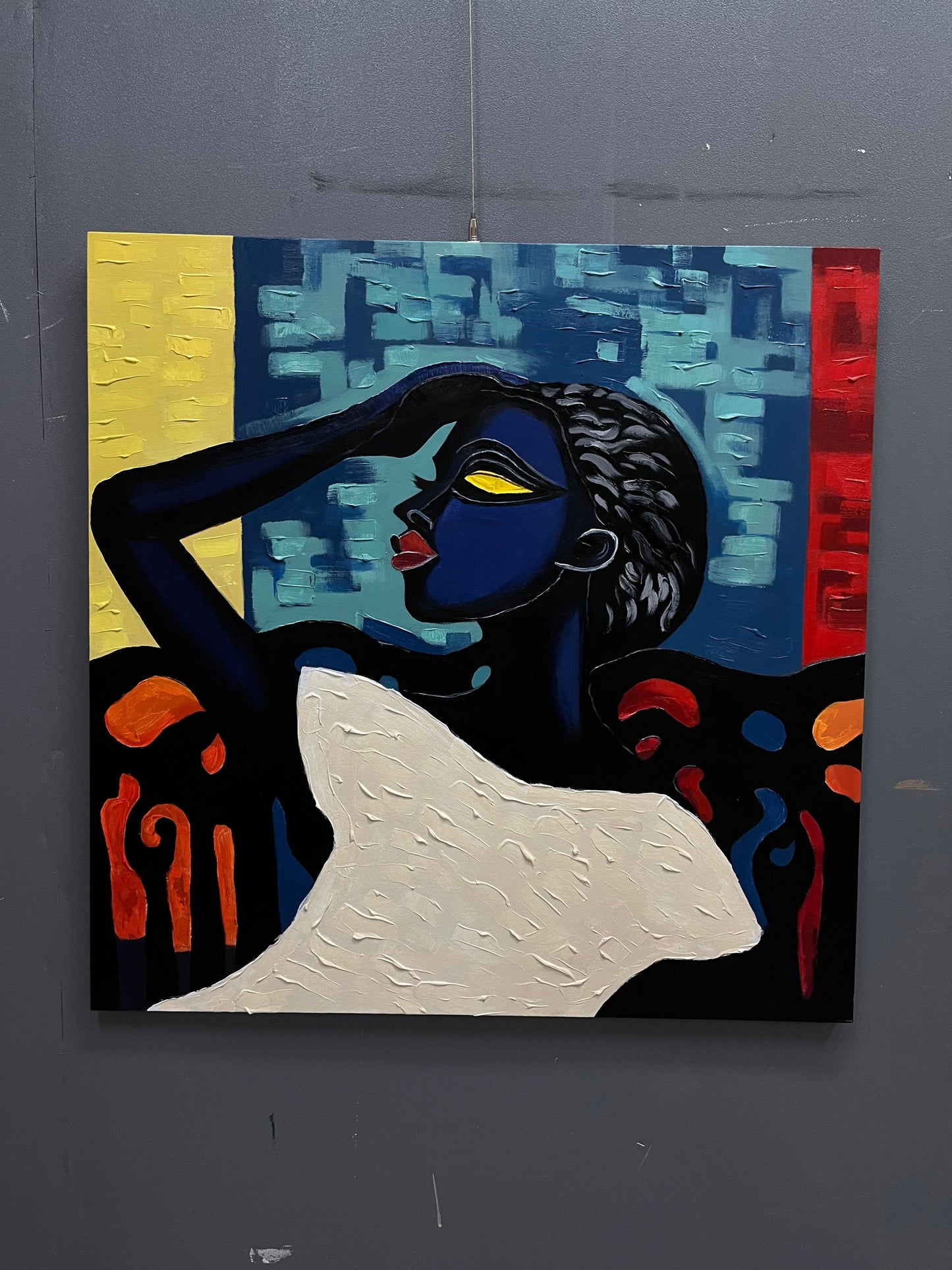 Vibrant Abstract Woman Portrait in Bold Colors - Unique Oil Painting Art