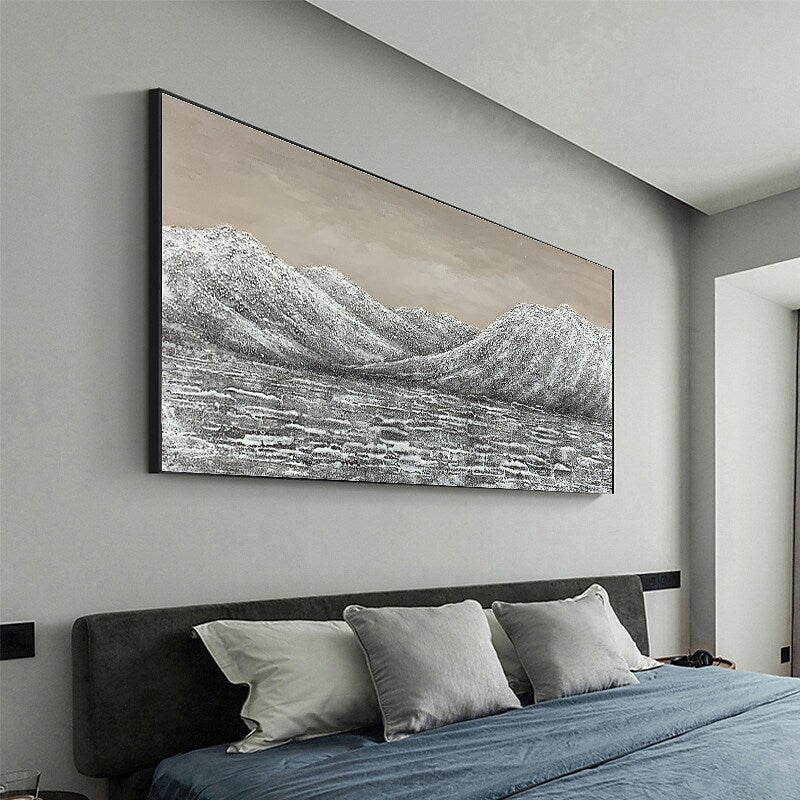 Serene Mountain Landscape Oil Painting in Muted Tones for Elegant Home Decor