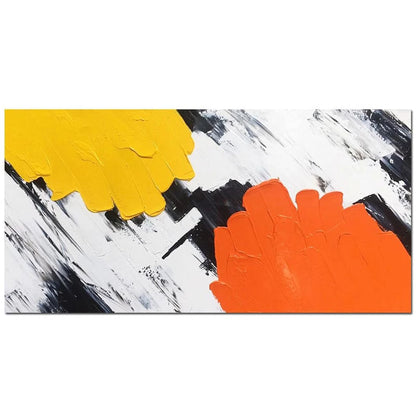 Vibrant Abstract Oil Painting with Bold Yellow and Orange Accents for Modern Décor