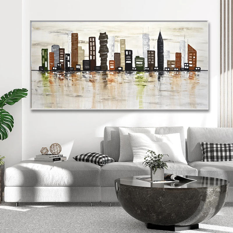 Urban Landscape Oil Painting - Vibrant City Skyline Art for Modern Decor