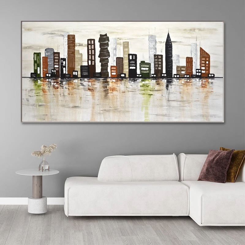 Urban Landscape Oil Painting - Vibrant City Skyline Art for Modern Decor