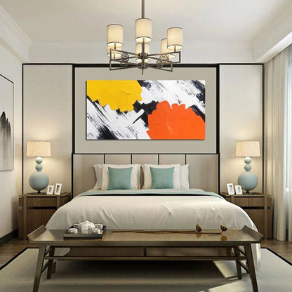 Vibrant Abstract Oil Painting with Bold Yellow and Orange Accents for Modern Décor