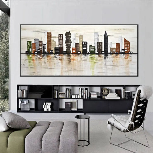 Urban Landscape Oil Painting - Vibrant City Skyline Art for Modern Decor