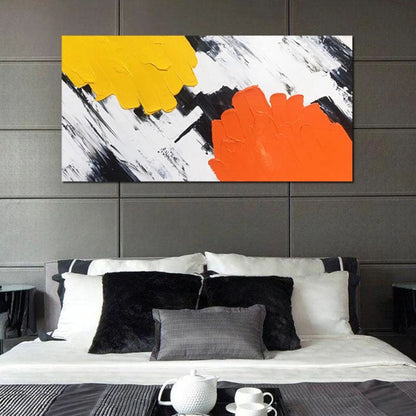 Vibrant Abstract Oil Painting with Bold Yellow and Orange Accents for Modern Décor