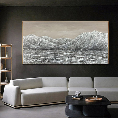 Serene Mountain Landscape Oil Painting in Muted Tones for Elegant Home Decor