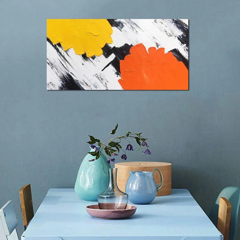 Vibrant Abstract Oil Painting with Bold Yellow and Orange Accents for Modern Décor