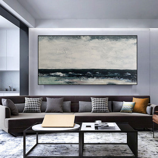 Serene Coastal Landscape: Tranquil Waves and Overcast Skies Oil Painting