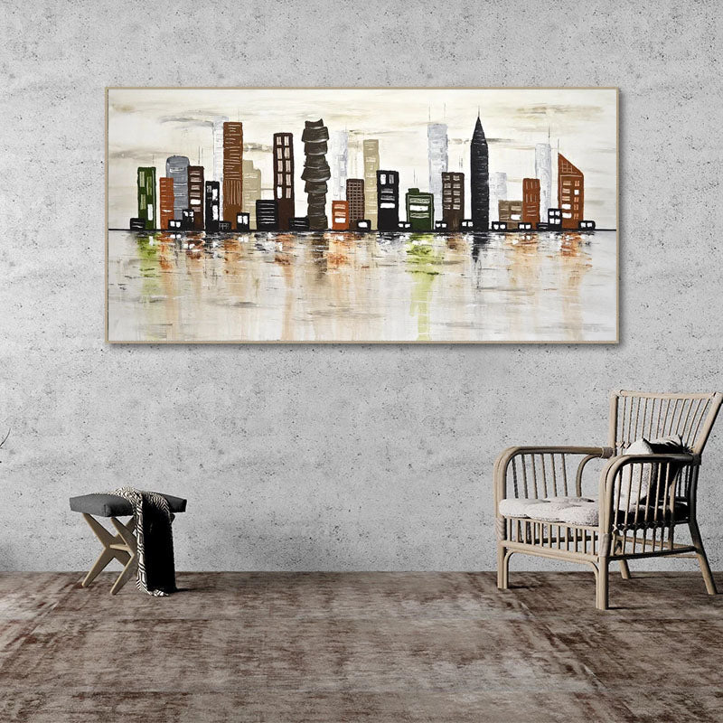 Urban Landscape Oil Painting - Vibrant City Skyline Art for Modern Decor