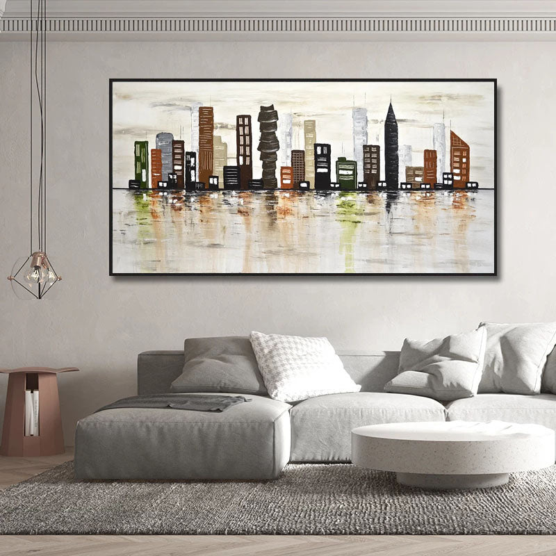 Urban Landscape Oil Painting - Vibrant City Skyline Art for Modern Decor