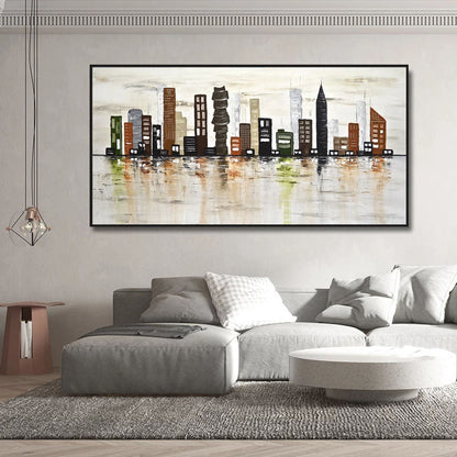 Urban Landscape Oil Painting - Vibrant City Skyline Art for Modern Decor