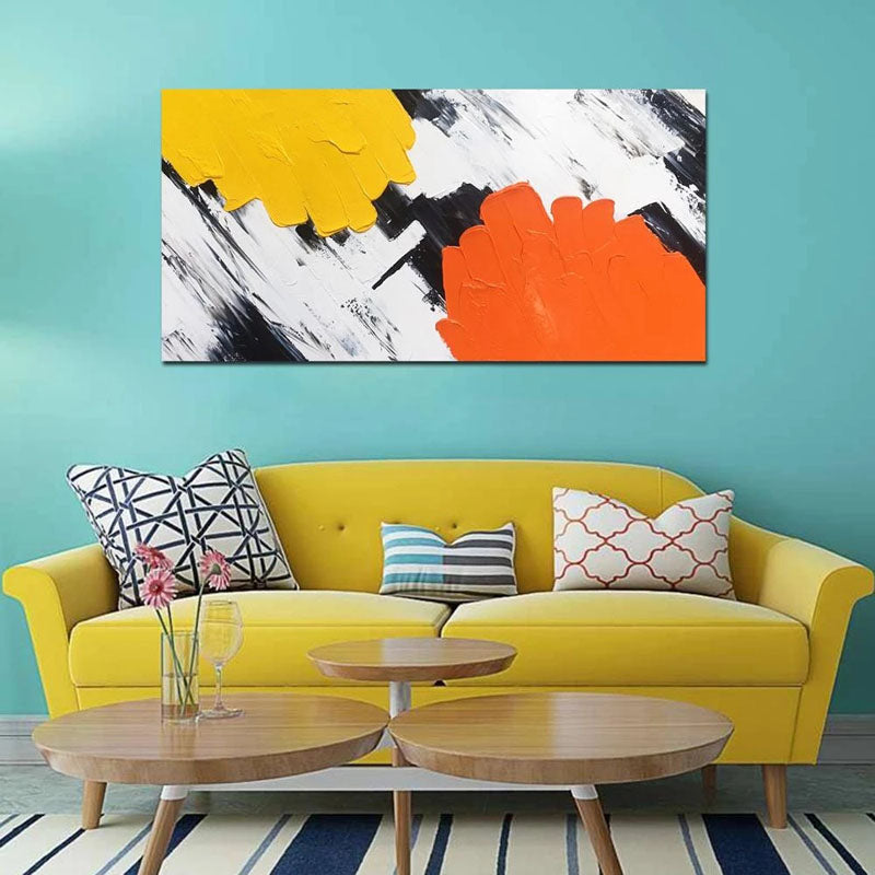 Vibrant Abstract Oil Painting with Bold Yellow and Orange Accents for Modern Décor