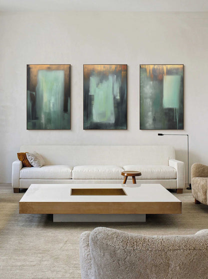 Elegant Abstract Oil Painting Triptych for Modern Home Decor
