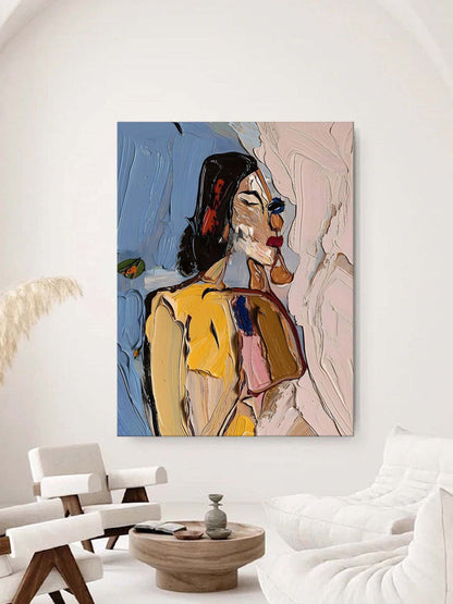 Vibrant Abstract Portrait Oil Painting in Bold Colors for Modern Art Lovers