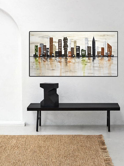 Urban Landscape Oil Painting - Vibrant City Skyline Art for Modern Decor