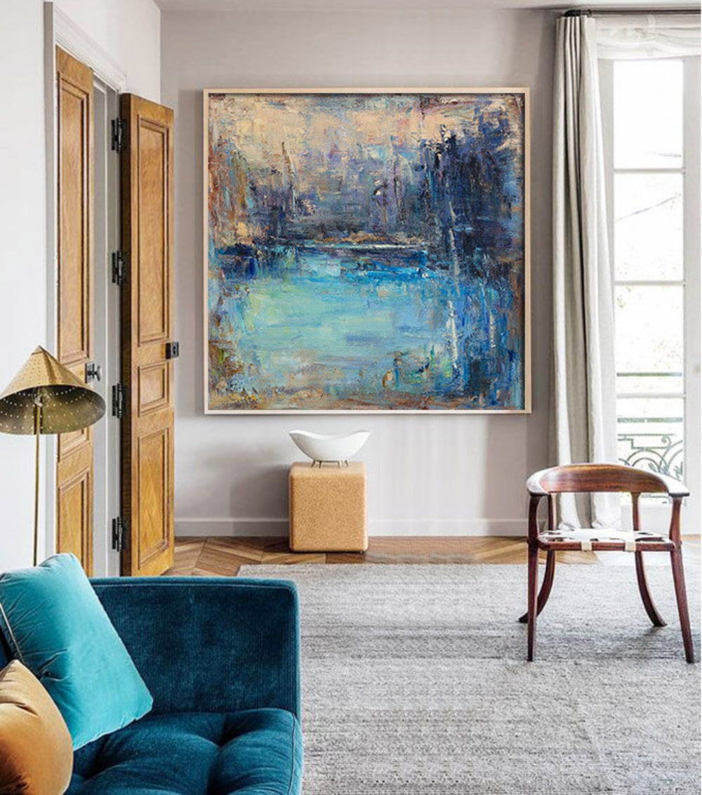 Tranquil Blue Waters Abstract Oil Painting for Serene Home Décor