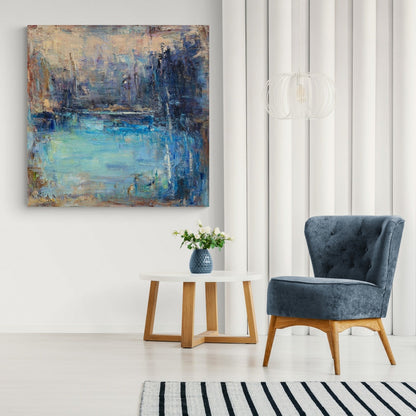 Tranquil Blue Waters Abstract Oil Painting for Serene Home Décor