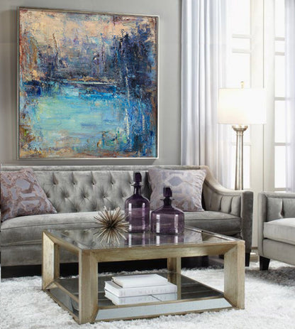 Tranquil Blue Waters Abstract Oil Painting for Serene Home Décor