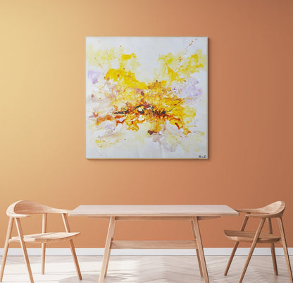 Vibrant Spring Celebration: Abstract Yellow and Orange Oil Painting for Home Decor