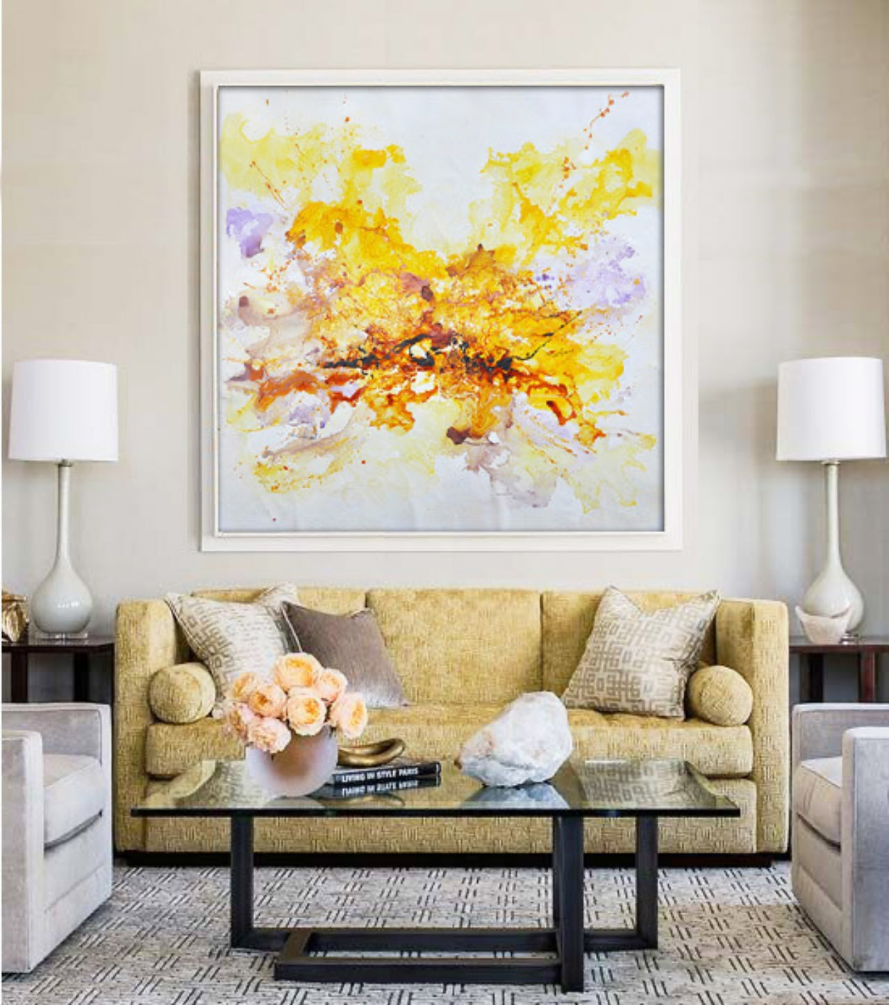 Vibrant Spring Celebration: Abstract Yellow and Orange Oil Painting for Home Decor