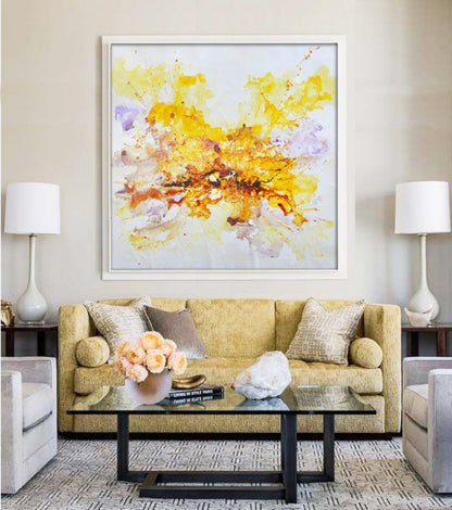 Vibrant Spring Celebration: Abstract Yellow and Orange Oil Painting for Home Decor