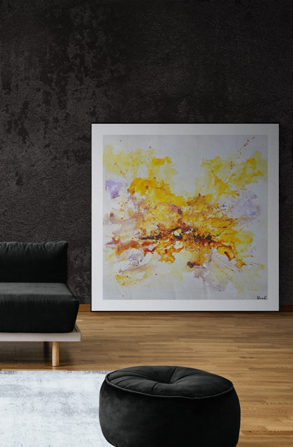 Vibrant Spring Celebration: Abstract Yellow and Orange Oil Painting for Home Decor