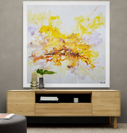 Vibrant Spring Celebration: Abstract Yellow and Orange Oil Painting for Home Decor