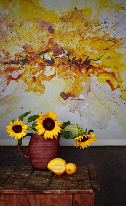 Vibrant Spring Celebration: Abstract Yellow and Orange Oil Painting for Home Decor