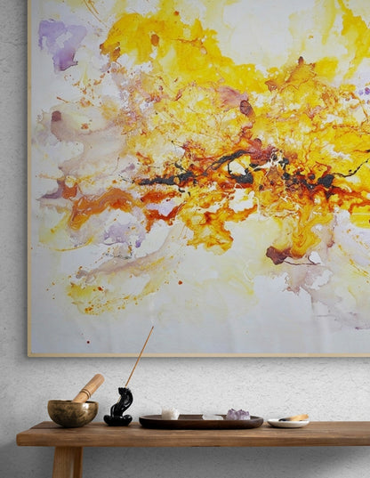 Vibrant Spring Celebration: Abstract Yellow and Orange Oil Painting for Home Decor