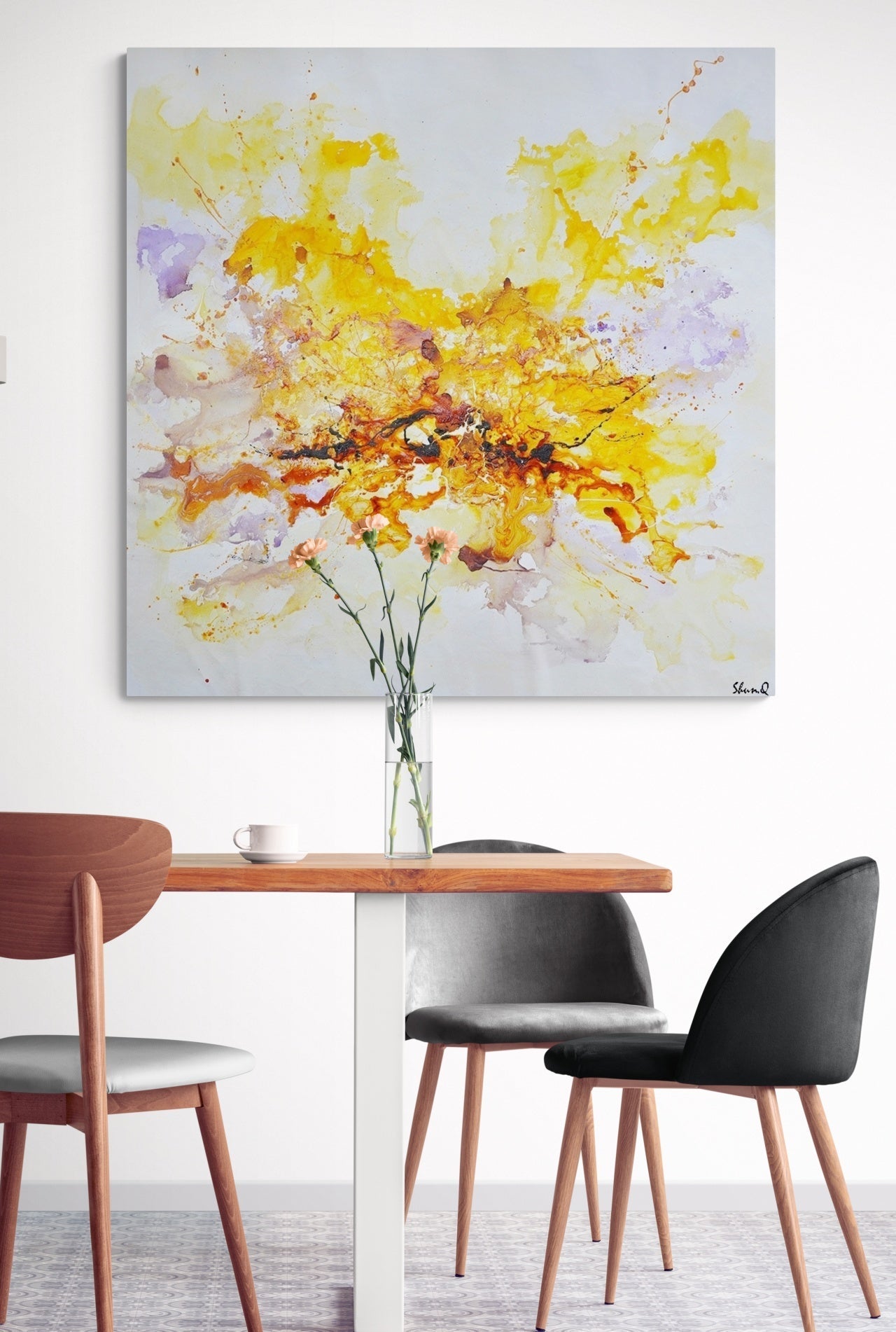 Vibrant Spring Celebration: Abstract Yellow and Orange Oil Painting for Home Decor