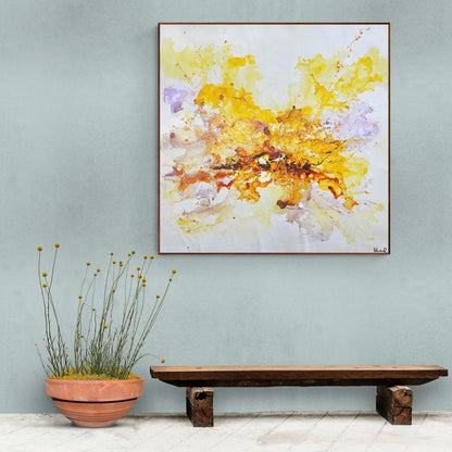 Vibrant Spring Celebration: Abstract Yellow and Orange Oil Painting for Home Decor