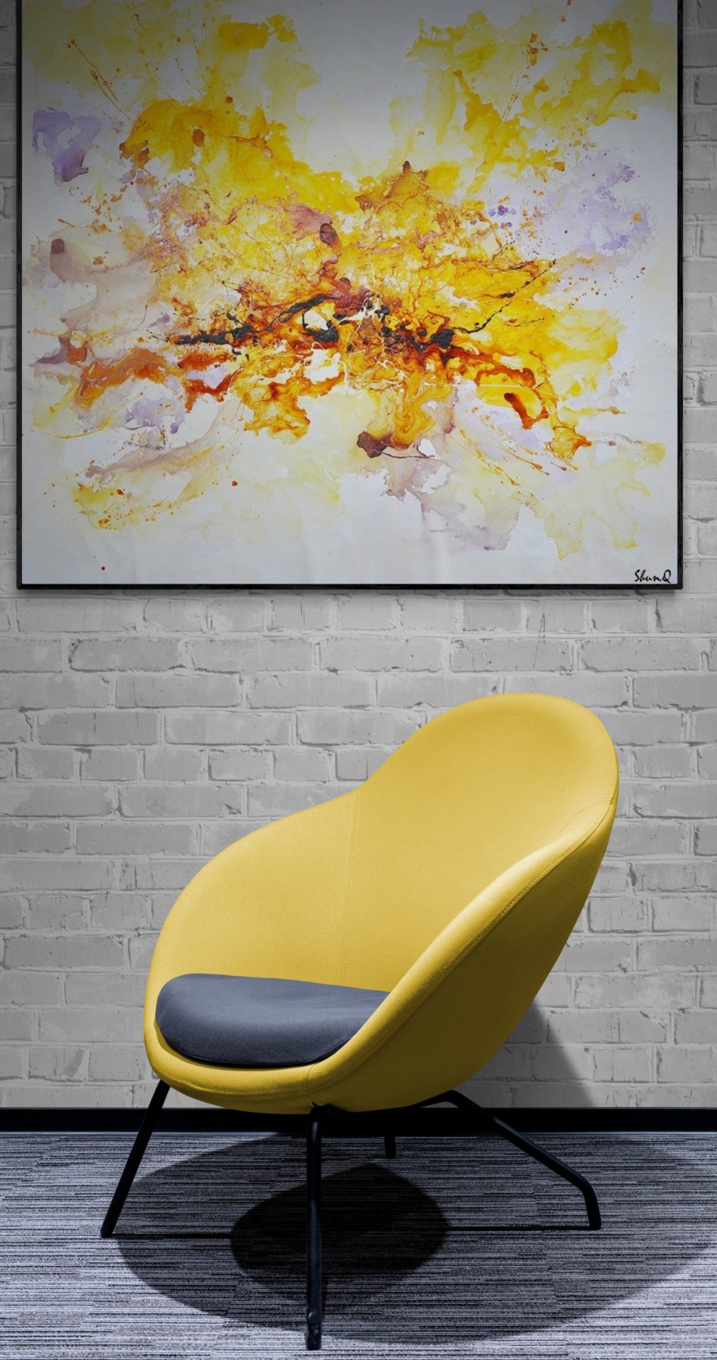 Vibrant Spring Celebration: Abstract Yellow and Orange Oil Painting for Home Decor