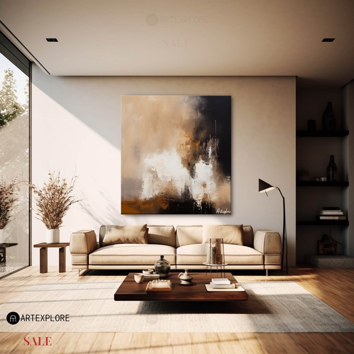 Contemporary Abstract Oil Painting with Earthy Tones and Bold Brushstrokes