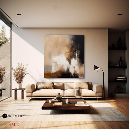 Contemporary Abstract Oil Painting with Earthy Tones and Bold Brushstrokes