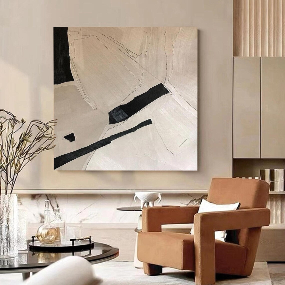 Modern Abstract Oil Painting with Neutral Tones for Contemporary Decor