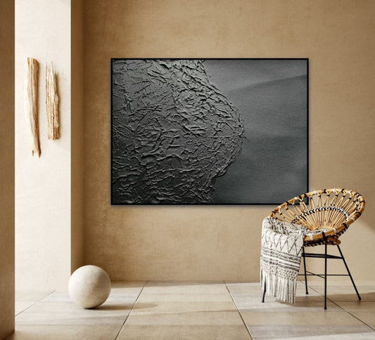 Elegant Monochrome Oil Painting of Textured Terrain for Modern Home Decor
