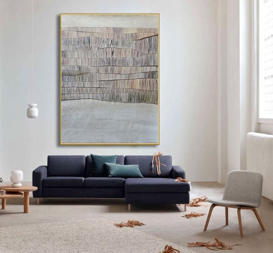 Whispering Reeds: Serene Abstract Oil Painting for Modern Home Decor