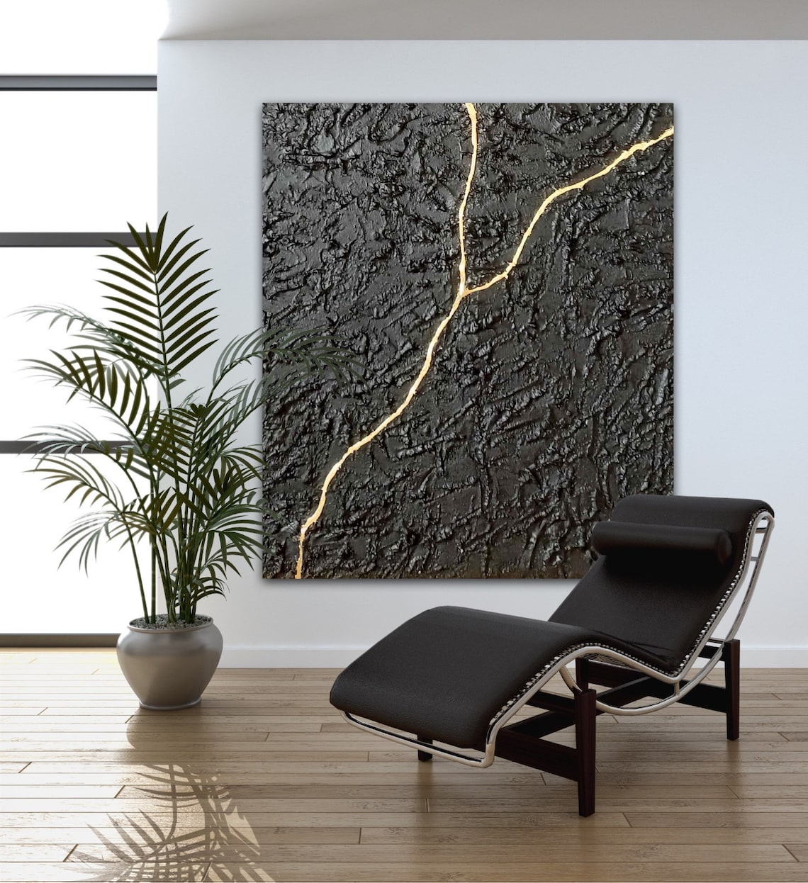 Textured Black and Gold Abstract Oil Painting for Modern Home Decor